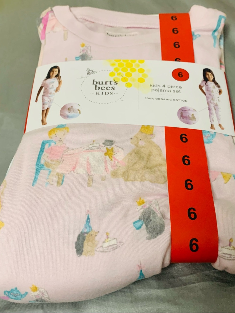 Burt's Bees Kids Light Pink Tea Party Animal Pajama Set, Organic Cotton - Picture 5 of 5